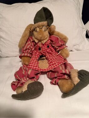 Bunnies by the Bay Red Plaid Bunny with Olive Green Hat and Slippers
